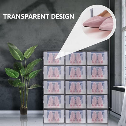 Extra Large Clamshell Shoe Storage Box, Thickened Plastic Shoe Organizer Container, Stackable Boot and Sneaker Storage Case for Home Closet Organization