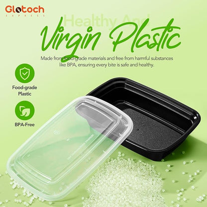 Glotoch 10-Pack Meal Prep Containers with Lids (20-Piece Set), 24 oz Reusable Food Storage Containers, Heavy-Duty Leakproof Bento Boxes, BPA-Free, Microwave/Freezer/Dishwasher Safe, Black