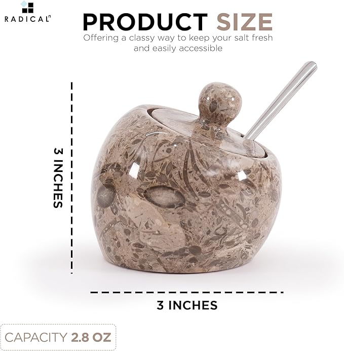 Radicaln Marble Salt Cellar with Lid 3" Inch Oceanic Salt Jar & Spice Storage Containers For Kitchen Countertop, Ideal Sugar Bowl & Salt dish For Table