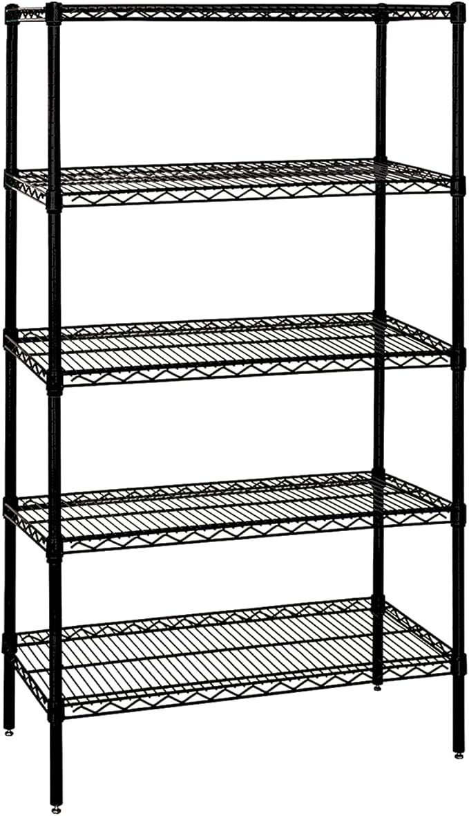 Quantum Storage Systems WR63-1854BK Wire Shelving Starter Kit, 54" W x 18" D x 63" H, 600 lbs Capacity, Carbon Steel, Epoxy Coated, Black, NSF
