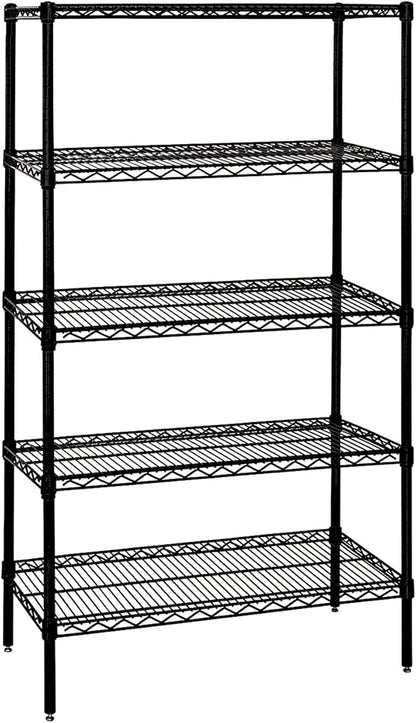 Quantum Storage Systems WR63-1854BK Wire Shelving Starter Kit, 54" W x 18" D x 63" H, 600 lbs Capacity, Carbon Steel, Epoxy Coated, Black, NSF