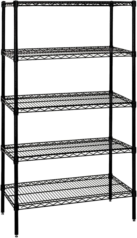 Quantum Storage Systems WR63-1854BK Wire Shelving Starter Kit, 54" W x 18" D x 63" H, 600 lbs Capacity, Carbon Steel, Epoxy Coated, Black, NSF