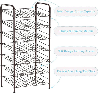 Vrisa Can Organizer for Pantry 7-tier Can Dispenser Rack Holde up to 84 Cans Multifunctional Can Holder for Canned Food Storage Kitchen Cabinet or Pantry Shelf Rustic Brown