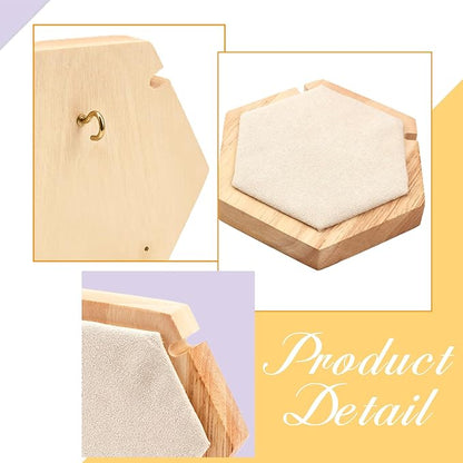 CHGCRAFT Hexagon Wooden Single Necklace Displays Stands Tabletop Pendant Necklace Display Holder with Cornsilk Velvet and Iron Hooks for Long Necklace Retail Jewelry Easel Display, 4.45x3.88x0.75inch