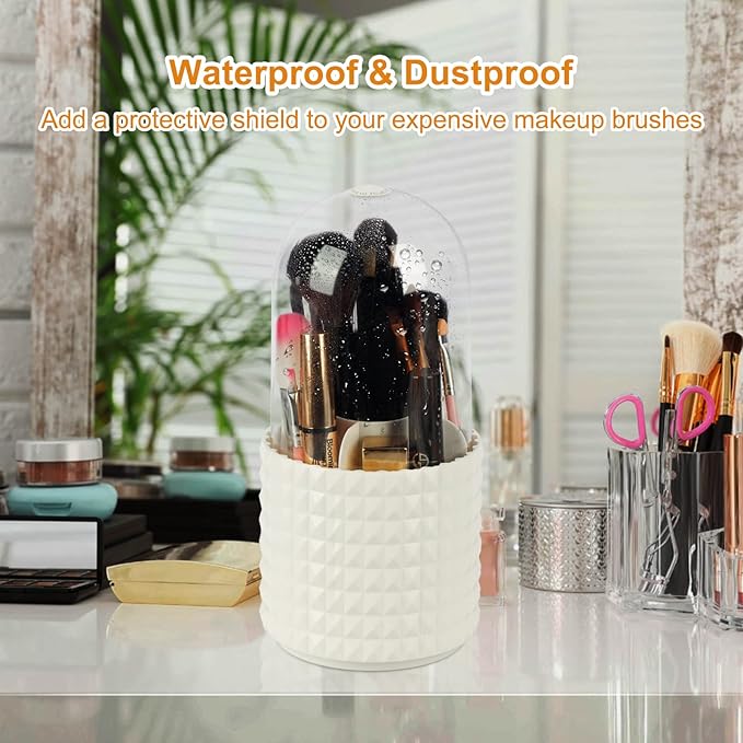 Makeup Brush Holder Organizer -360° Rotating Multi-Functional Pen Holder for Desk,Multi-Purpose Desktop Stationary Organizer,Storage Cup for Lipsticks, Comb, Beauty Tool in Vanity (White+B)