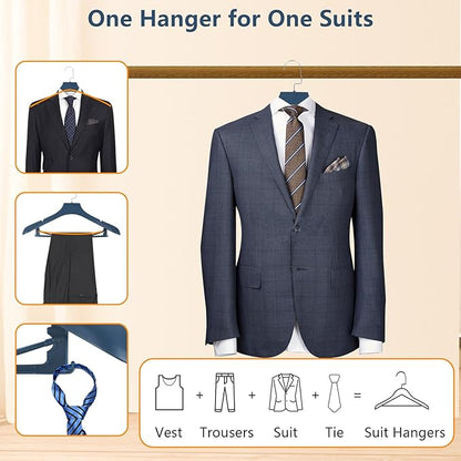 Suit Hangers for Men 6 Pack, Blue Coat Hangers Extra Wide Non Slip Width 17.7", Thick Plastic with Pants Bar & Metal Hook
