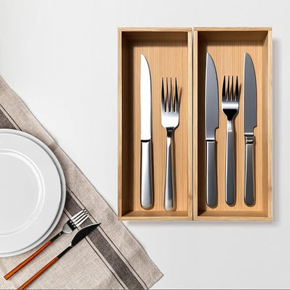 guiogc Bamboo Drawer Silverware Organizer, Utensil Tray for Kitchen (L:11.8"x4.92"x1.9", S:9.85"x3.55"x1.8" Set of 4)