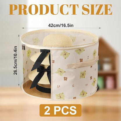 AceOrbit 2 Pcs Oversized Clear Hat Storage Box for Women 16.5 x 10.4 Inch Cowboy Hat Storage Box with Lid Hats Bags for Travel Holds up to 7 Caps (Beige,Bear Style)