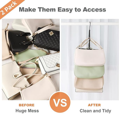 TOPIA HANGER Purse Hanger Organizer for Closet, 2-Pack Handbag Organizer Hanger, 360°Swivel Metal Purse Hooks, Bag Rack, Belt Organizer, Tie Rack, Scarf Hanger, Bag Storage Organizer, Black