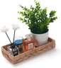 Woven Bathroom Vanity Tray for Storage Water Hyacinth Back of Toilet Basket Long Narrow Guest Towel Holder (Natural 10.2 x 4.9 x 1.8 inch)