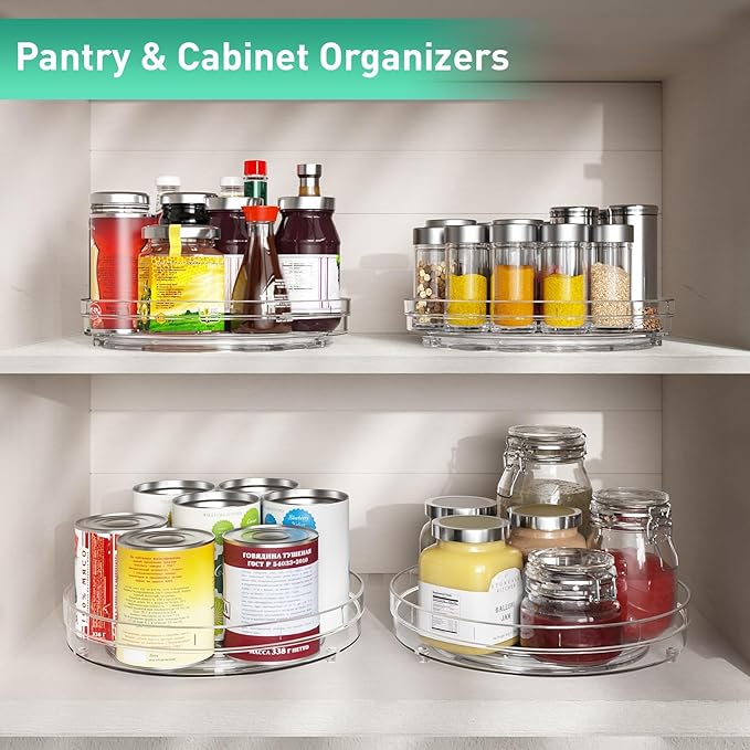 Optish 2 Pack Lazy Susan Organizer, 9.5" 10.7" Lazy Susan Turntable for Cabinet, Refrigerator Organizer and Storage for Pantry, Closet, Countertop, Non-Skid Fridge Organizers