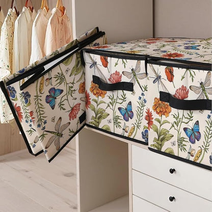 Stackable Clothes Storage Bins with Lids,Closet Organizers Fabric Cat Printing Box for Home and Office,Blanket Clothes Organizers,Under Bed Storage Containers 3 Pack.