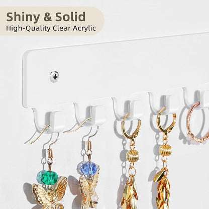 Acrylic Necklace Holder 2 Pack Wall Mounted Necklace Organizer Hanging Jewelry Organizer with 17 Hooks for Necklaces, Bracelets, Rings and Bangles Display (14.17 inch，White)