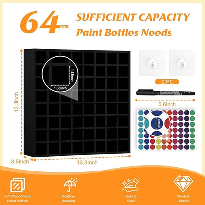 64 Grids Hair Color Organizer for 2oz Shades EQ Wall Mounted Hair Color Rack Stackable Hair Dye Holder Paint Bottle Rack Stand for Salon Decor Lumishine Igora Vibrance Deepshine Use (1, Black)