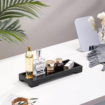 Luxspire Bathroom Vanity Tray, Resin Black Bathroom Tray Toilet Tank Tray, 11.2x4.1 inch Kitchen Sink Trays, Countertop Organizer for Candles Soap Towel Perfume Holder Jewelry Dish, Small, Matte Black