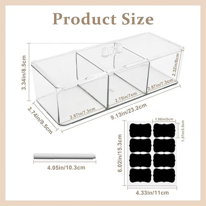 Square Qtip Holder, 3 Compartments Cotton Ball Holder, Box with Lid in Bathroom, Qtip Dispenser Containers for Cotton Swabs & Ball, Make Up Pads (Transparent)
