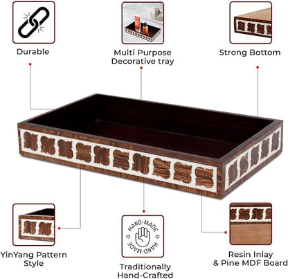 Handicrafts Home wood small tray, 10x6 Towel Tray, Guest Towel Holder, Decorative Napkin Holder, Bathroom Countertop Storage,Handmade Rectangular Vanity Tray for Bathroom Countertop-Yinyang collection
