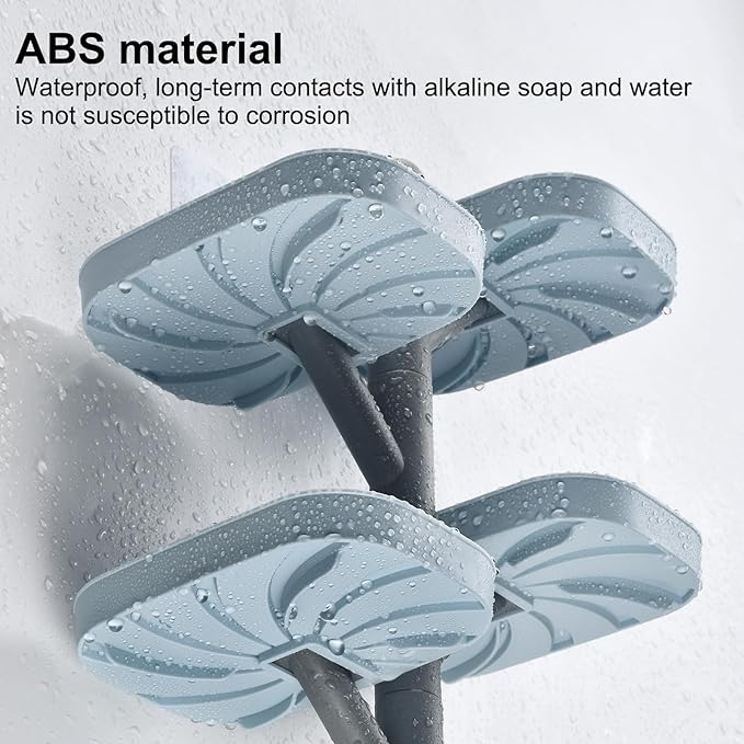 Soap Holder Four Layer Wall Mounted NO-Drilling Rotatable Self-draining Removable Soap Dish for Shower Bathroom Tray,Self Draining Sponge Holder,Razor Holder (Blue/Gray)