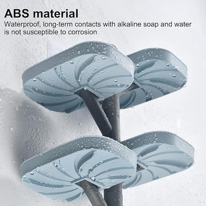 Soap Holder Four Layer Wall Mounted NO-Drilling Rotatable Self-draining Removable Soap Dish for Shower Bathroom Tray,Self Draining Sponge Holder,Razor Holder (Blue/Gray)