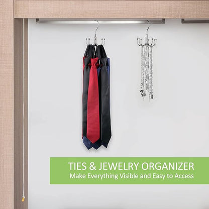 Belt Hanger, 2 Pack Rotatable Belt Organizer Rack for Closet Sturdy Max 48 Belts Storage with 16 Hooks, Hanging Space Saving Closet Organizers for Belts Holder, Silver