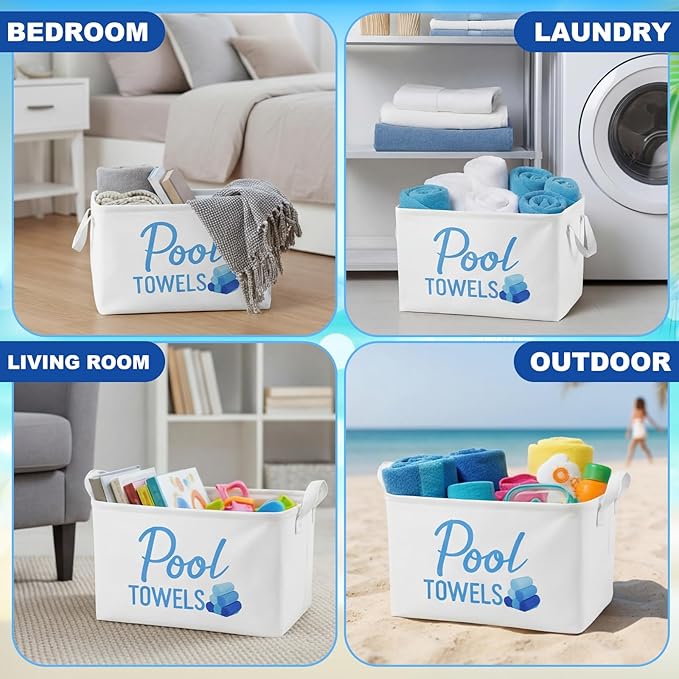 Yungyan Pool Towel Storage Basket Bin and Organizer Large Pool Towel Storage Basket Waterproof Canvas Cube with Handle Beach Gift for Outdoor Summer Seaside Home Clothes Books Toys Organization