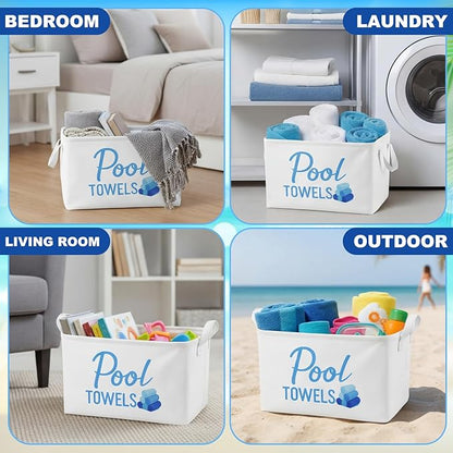 Yungyan Pool Towel Storage Basket Bin and Organizer Large Pool Towel Storage Basket Waterproof Canvas Cube with Handle Beach Gift for Outdoor Summer Seaside Home Clothes Books Toys Organization