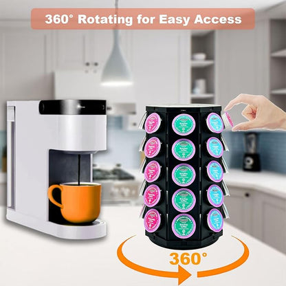 K Cup Coffee Pod Holder Storage Carousel Organizer Stand Compatible with 40 K-Cup Pods(Black-001)