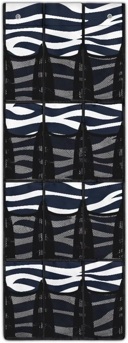 Zebra Print Over The Door Hanging Storage Pockets Space Saving Door Storage Organizer with 12 Breathable Pockets for Bedroom Bathroom