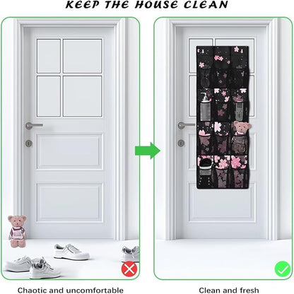 Cherry Blossoms Over The Door Shoes Organizers,Behind Door Shoes Hang Holder Rack,Storage for Small Spaces,Unique Print
