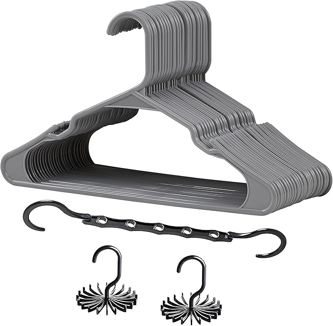 VECELO 25 Pack Plastic Hangers, Space-Saving Clothes Hangers with Shoulder Notches for Straps, Durable Non-Slip Hangers for Closet, Ideal for Shirts, Dresses, Coats, Pants,Suits