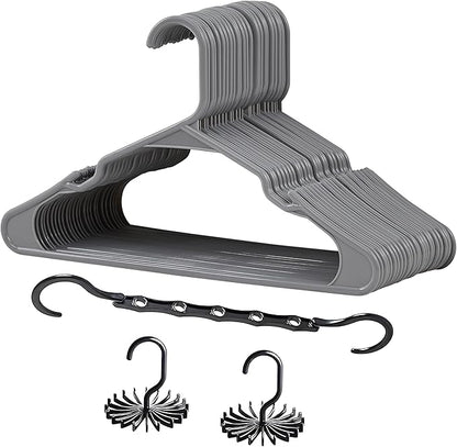 VECELO 25 Pack Plastic Hangers-Clothes Hangers Set with Shoulder Non Slip Notches for Closet Space Saving-Heavy Duty Coat Hanger,Gray