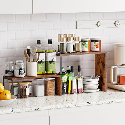Kitchen Countertop Organizer, Spice Rack Cabinet Organizer Shelf Stackable Counter Corner Shelves Organization and Storage for Pantry, Counter top, Coffee Station Wood Rustic Brown