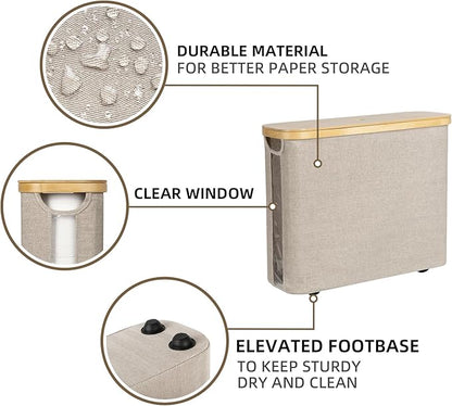 StorageWorks Toilet Paper Storage with Bamboo Lid, Toilet Paper Holder Basket for Up to 9 Mega or 12 Regular Size Rolls, Medium Paper Storage Baskets for Bathroom, Light Khaki, 1 Pack