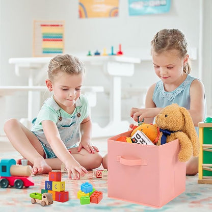 Stero Fabric Storage Bins 6 Pack Fun Colored Durable Storage Cubes with Fabric Handles Foldable Cube Baskets for Home, Kids Room, Closet and Toys Organization Peachpuff
