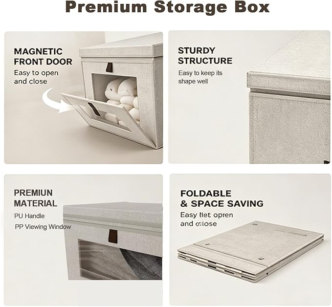 35L Large Closet Organizers and Storage Bins 2-Pack, Collapsible Fabric Storage Boxes with Lids and Handles, Front Opening Wardrobe Container with Clear Window for Clothes, Blankets, Living Room, Dorm