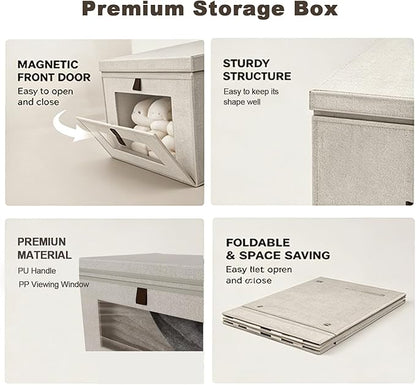 35L Large Closet Organizers and Storage Bins 2-Pack, Collapsible Fabric Storage Boxes with Lids and Handles, Front Opening Wardrobe Container with Clear Window for Clothes, Blankets, Living Room, Dorm