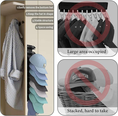 G GENLEAS 2 Pack 10 Hat Organizer for Baseball Caps, Hat Rack for Wall with Strong Adhesive, Cap Organizer for Door, Bedroom, Closet (Black)