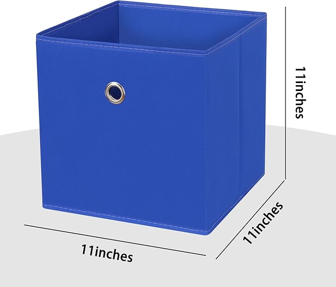 Foldable Storage Cubes Bins ,11 Inch Cloth Storage Cube Fabric Storage Box Cubes Organizer Baskets with Handles for Home Organizer Set of 3 (Dark Blue)