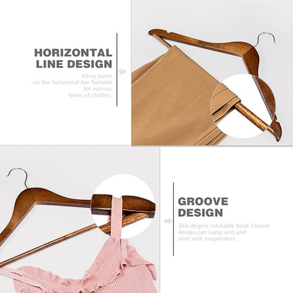 HOUSE DAY Bulk Wooden Hangers 200 Pack, Heavy Duty Wood Coat Hangers for Closet, Smooth Finish Woode Suit Hanger with Non Slip Pants Bar, Sturdy Wood Clothes Hanger for Shirts, Walnut