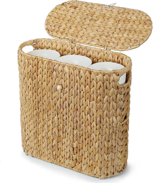 YANGQIHOME Toilet Paper Storage, Water Hyacinth Toilet Paper Storage with Lid, Papers Container for up to 9 Mega Rolls, Bathroom Basket Organizer