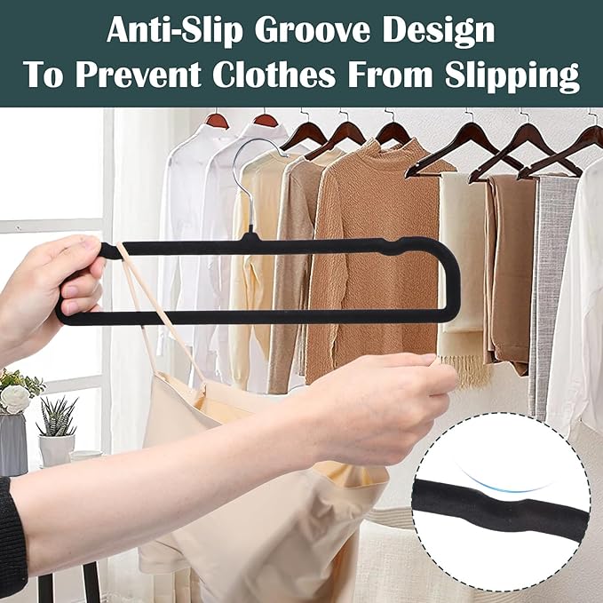 30 Pack Black Velvet Pants Hangers Non Slip, Space Saving Slim Clothes Hanger with 30 Hooks, Strong Durable Flocked Hanger with 360° Swivel Hook for Closet, Jeans, Shirts, Bras, Shorts
