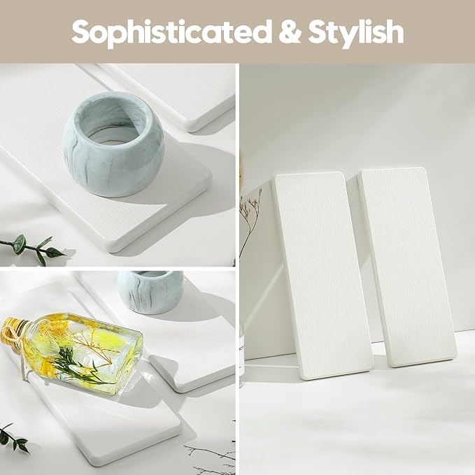 2PCS 7"x3.5" Water Absorbing Bathroom Sink Vanity Trays, Diatomite Stone Quick Drying Mat for Kitchen Counter, Dish Rack Dispenser Sponge Holder Caddy Organizer, White, 7"x3.5"