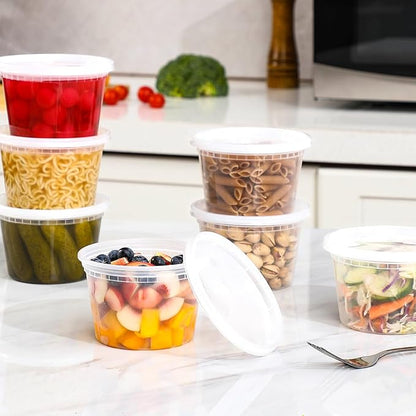 AOZITA 64 Sets 16 oz Plastic Deli Containers With Lids, Airtight Food Storage Containers, Freezer/Dishwasher/Microwave Safe, Takeout Meal Prep Storage