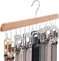 JOHOUSE Belt Organizer for Closet Max 42 Belts, Wooden Sports Bra Hanger Tie Rack with 14 Hooks for Men Women Tank Top, Scarf Closet Storage