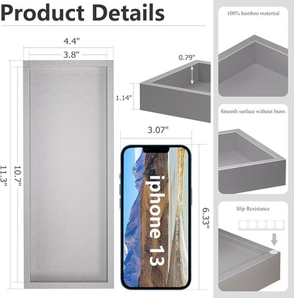 ZHWS Bathroom Vanity Tray for Toilet Tank, Perfume, Jewelry, Candle, Makeup, Decorative Tray, Kitchen Tray Counter Organizer for Soap Dispenser, Coffee Table Silver 11.3”L x 4.4”W x 1.14”H