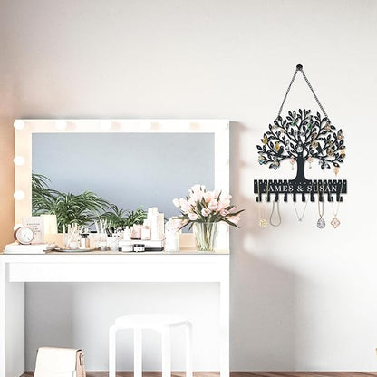 Personalized Tree of Life Metal Wall-Mounted Earring Holder, a hanging jewelry organizer with hooks, suitable for earrings, studs, necklaces, and other accessories Valentine's Day Gift