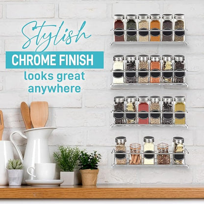 Ultimate Hostess Spice Rack Wall Mounted 4 Tier – Space-Saving Kitchen Spice Organizer for Seasonings – Screw or Adhesive Hanging – Wall Mount Hanging Spice Rack for Wall, Cabinet, Pantry Door