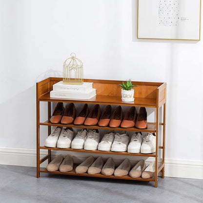 SOBIBO 4 Tier Shoe Rack Organizer, 4 Tire Bamboo Stackable Shoe Shelf Storage Organizer, for Entryway, Hallway, and Closet (Brown)