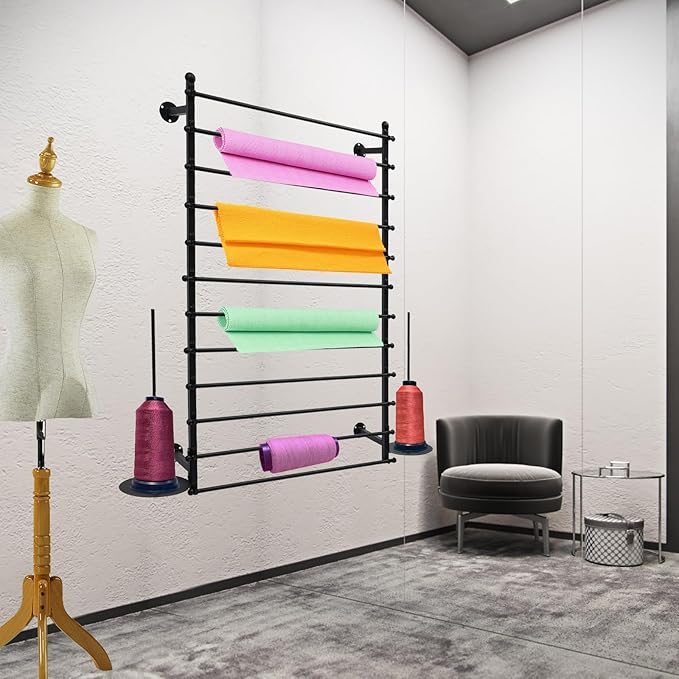 DYRABREST Wall Mounted Ribbon Organizer Rack, Metal Wrapping Paper Organizer Storage, Removable 12-Tier Hijab Organizer, 50lbs Load Capacity for Home, Craft Room, Flower Shop (Black, 31.5 x 47.2 in)