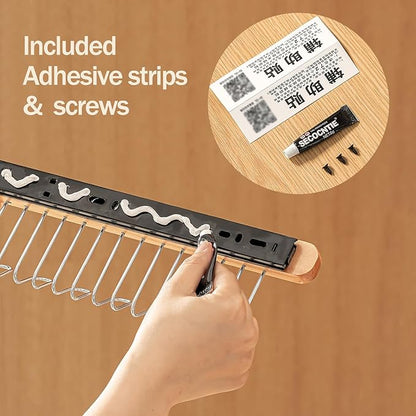 Pull Out Bra Hanger for Closet, Sliding Hooks Rack for Belt Ties Tank Top Scarf Jewelry, Space Saving Organizr for Wardrobe Cabinet, Left & Right Side 12 Hooks Rail, 2 Pcs